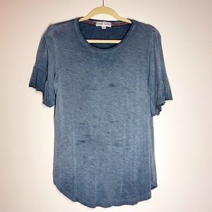 KNOX ROSE Ruffle Short Sleeve Gray T-Shirt - M